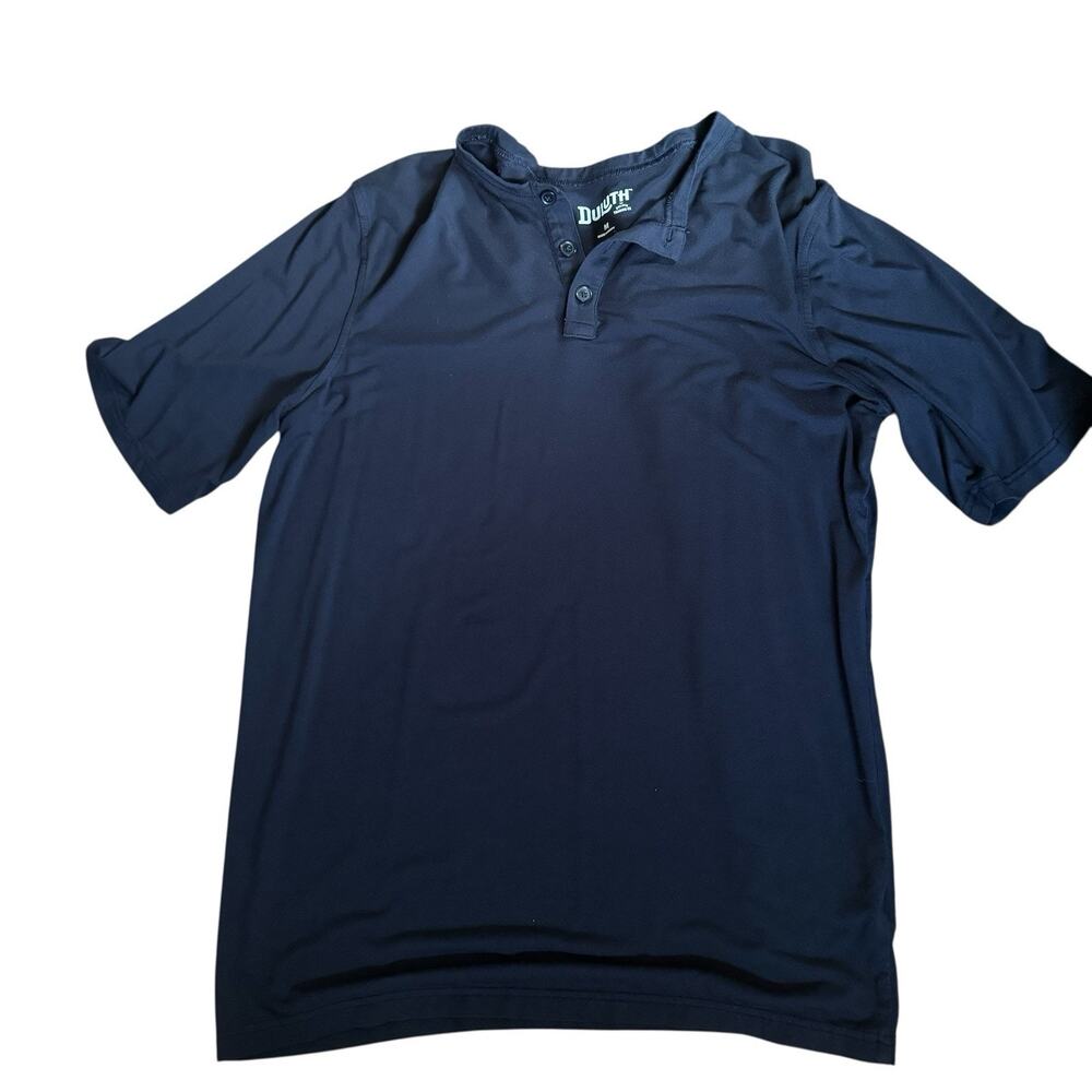 Duluth Henley Polo Shirt Mens Size M Short Sleeve Black Long Tencel Modal Soft